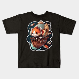 Red Panda on a Pirate Ship in Space Sticker Kids T-Shirt